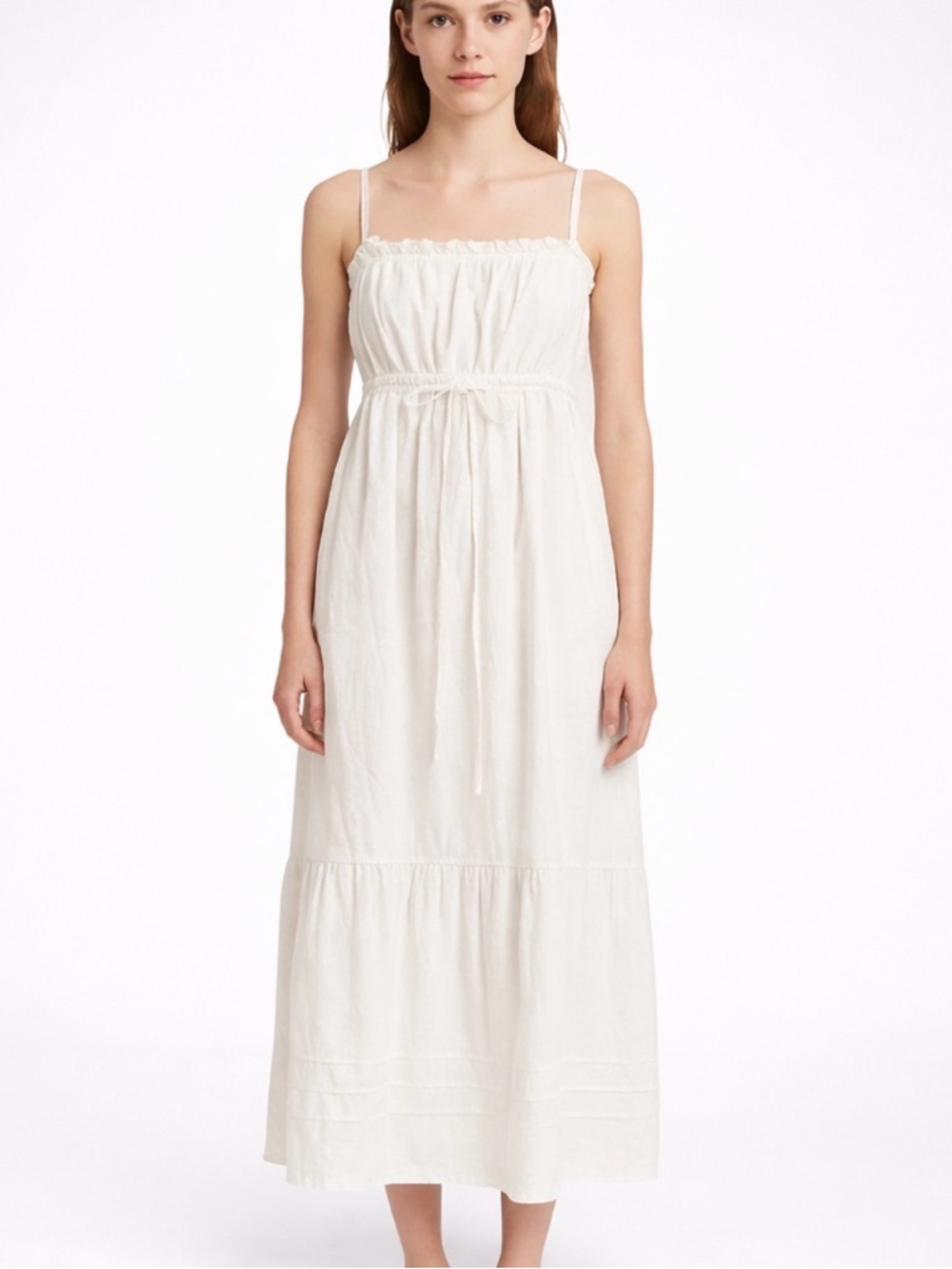 J. Crew White Cotton Dress Size 6 Boho Tiered Spaghetti Strap Summer Sundress